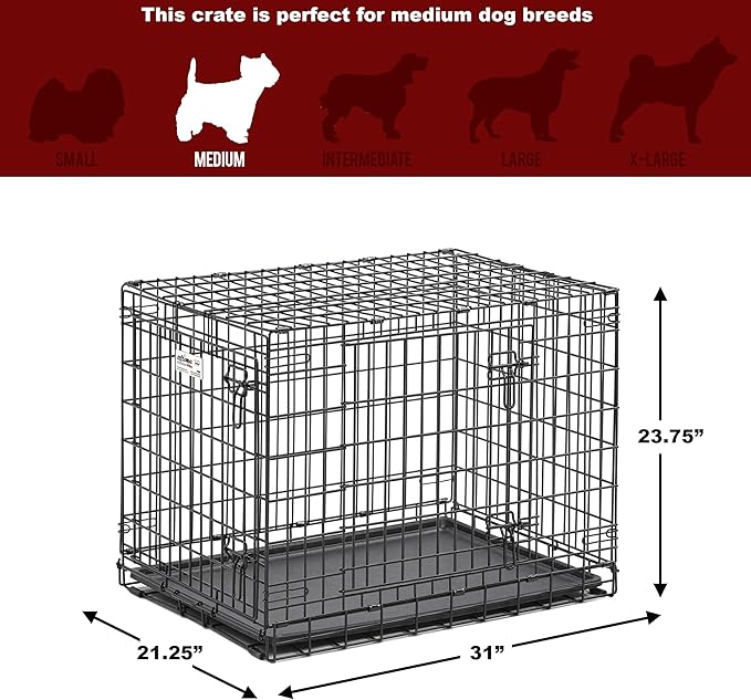 MidWest Homes for Pets Ultima Pro Series 30' Dog Crate | Extra-Strong Double Door Folding Metal Dog Crate w/Divider Panel, Floor Protecting 'Roller Feet' & Leak-Proof Plastic Pan