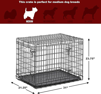 MidWest Homes for Pets Ultima Pro Series 30' Dog Crate | Extra-Strong Double Door Folding Metal Dog Crate w/Divider Panel, Floor Protecting 'Roller Feet' & Leak-Proof Plastic Pan