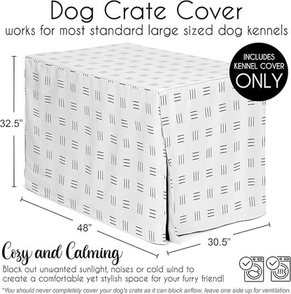 Sweet Jojo Designs 48in. Large Dog Crate Cover (White and Black Boho) Pet Cage, Kennel Covers (Mudcloth, Black & White, Bohemian, Modern, Minimalist, Southwest, Mud Cloth, Hatch, Neutral, Triple Line)