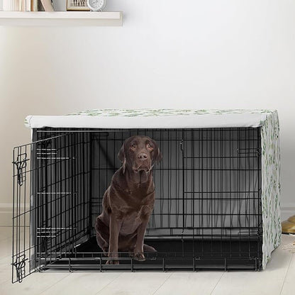 Sweet Jojo Designs Green Boho Floral Leaf Dog Crate Cover – Kennel Covers for 42 Inch Pet Cage Medium/Large - Neutral Sage White Bohemian Watercolor Botanical Flower Woodland Tropical Garden Nature