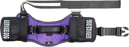 Service Dog Harness with Removable Saddle Bag Backpack Carrier Traveling Carrying Bag. 2 Removable Patches. Please Measure Dog Before Ordering. Made by Doggie Stylz (Girth 24-31", Purple)