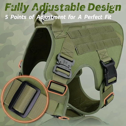 rabbitgoo Tactical Dog Harness for Large Dogs, Heavy Duty Dog Harness with Handle, No-Pull Service Dog Vest Large Breed, Adjustable Military Dog Vest Harness for Training Hunting Walking, Green, M