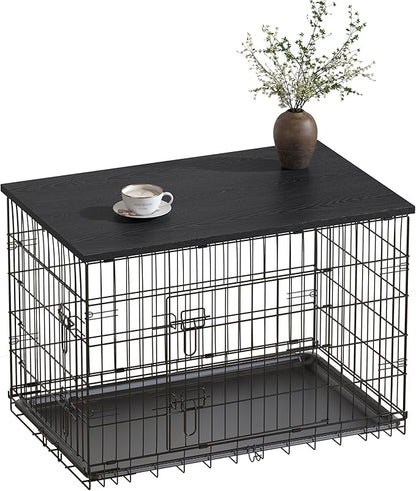 Piskyet Dog Crate Topper Wood Countertop for 48 42 36 30 24 inch Dog Cage, Dog Crate Cover,Dog Kennel Topper(Crate Not Include) (Black, for 48 Inch Crate)