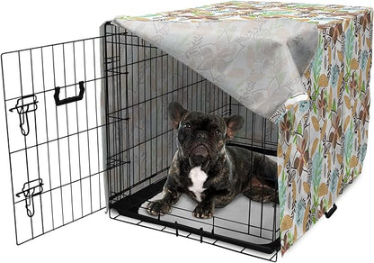 Lunarable Paint Dog Crate Cover, Leaf Petals Flourish Summer Florets Dahlia Romantic Girls, Easy to Use Pet Kennel Cover for Cats & Medium Dogs, 24 Inch, Sand Brown Pale Blue