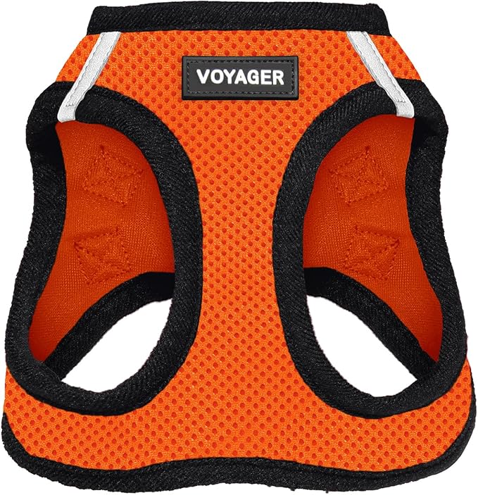 Voyager Step-In Air Dog Harness - All Weather Mesh, Reflective, No Pull Harness for Small, Medium Dogs, Cats - Secure with Hook & Loop Fastener, Buckle, Double D-Rings - Orange/Black Trim, XS