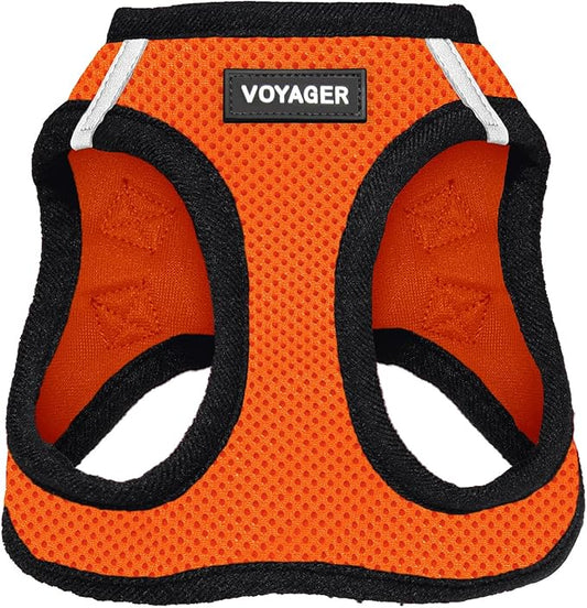 Voyager Step-in Air Dog Harness - All Weather Mesh, Reflective, No Pull Harness for Small, Medium Dogs, Cats - Secure with Hook & Loop Fastener, Buckle, Double D-Rings - Orange/Black Trim, XXXS