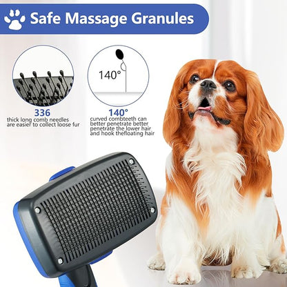 Self-Cleaning Slicker Brush for Pets - Removes Loose Hair, Cat and Dog Grooming Tool (Large, Blue)