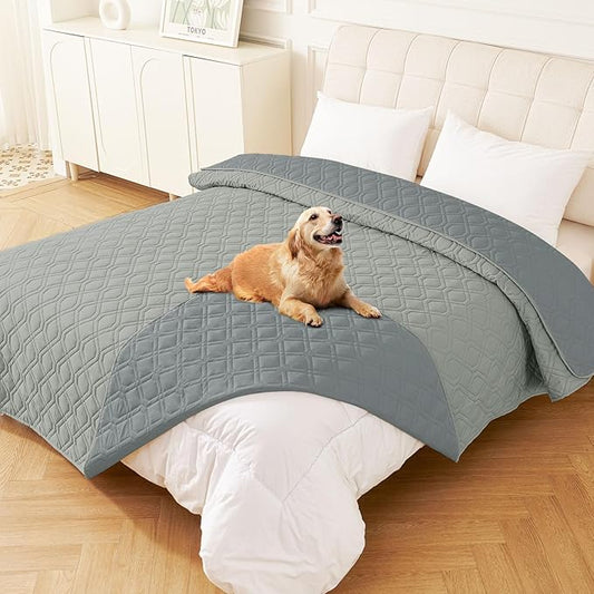 hyha Waterproof Dog Bed Blanket, Soft Dog Bed Cover Pet Blankets, Washable Couch Sofa Cover for Dogs, Reversible Pet Sofa Covers for Furniture (82x120 Inch, Grey/Dark Grey)