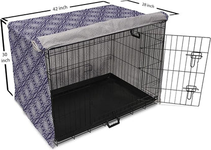 Lunarable Royal Blue Dog Crate Cover, Antique Moroccan Style Exotic Orient Inspired Ceramic Pattern Print Art, Easy to Use Pet Kennel Cover for Medium Large Dogs, 42 Inch, Indigo and White