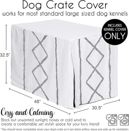 Sweet Jojo Designs 48in. Large Dog Crate Cover (Grey Boho Modern Tuft) Pet Cage, Kennel Covers (Bohemian, Farmhouse, Shabby Chic, Designer, Neutral, Elegant, Minimalist, Gray and White Tufted Cotton)