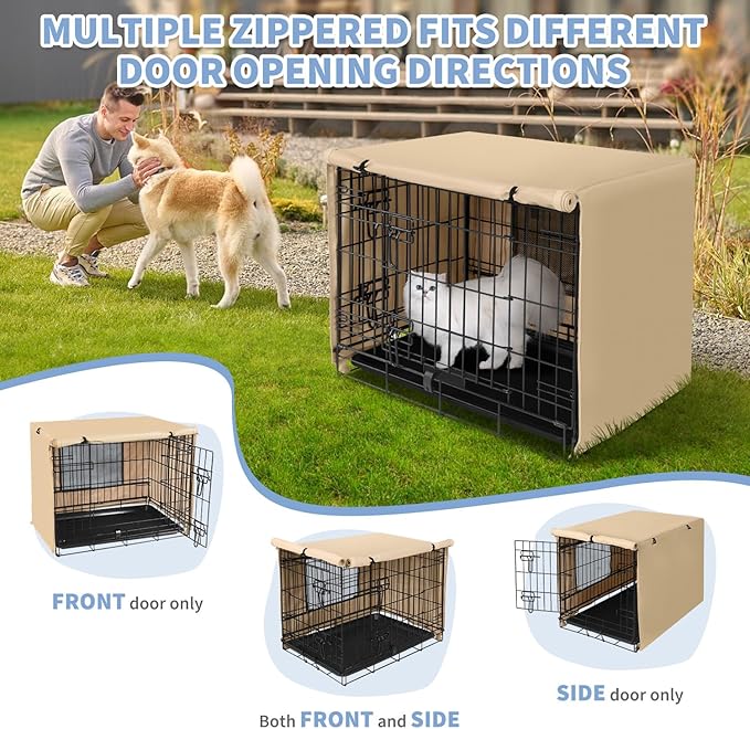 X-ZONE PET 24" Dog Crate Cover for Indoor/Outdoor - Heavy Duty Polyester Pet Kennel Cover Fits for Wire Dog Cage Beige