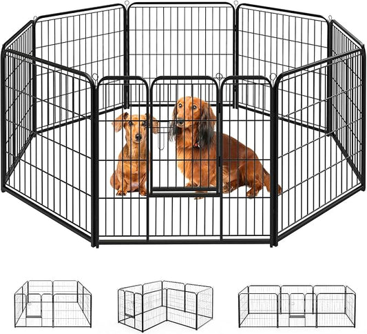 Heavy-Duty Iron Dog Playpen – 8 Panel 32” Durable, Rust-Resistant Pet Fence for Indoor & Outdoor Use, Secure & Spacious Pet Play Area for Dogs, Puppies & Small Animals