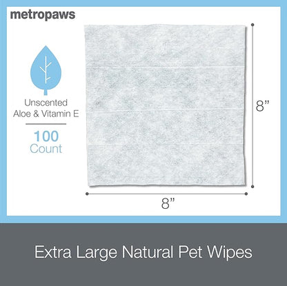 MetroPaws Unscented Dog Wipes, 100 Extra Large & Thick Cleaning Wipes Ideal for Cats and Dogs, for Paws, Butt, Ears and Eyes