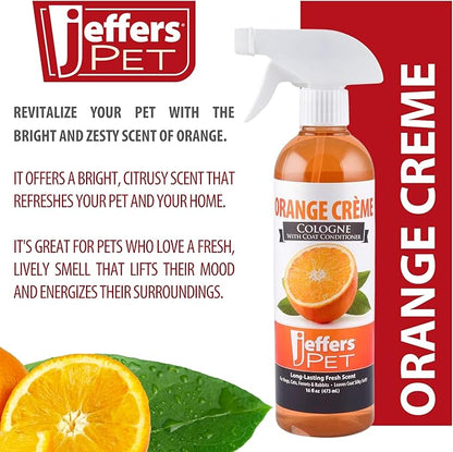 Jeffers Pet Cologne for Dogs, Cats, Rabbits & Ferrets, Orange Creme 16oz – Soap-Free, Conditioner for Silky Coats, Safe & Fresh Fragrance, Deodorizing Spray for Pets, Grooming Essentials