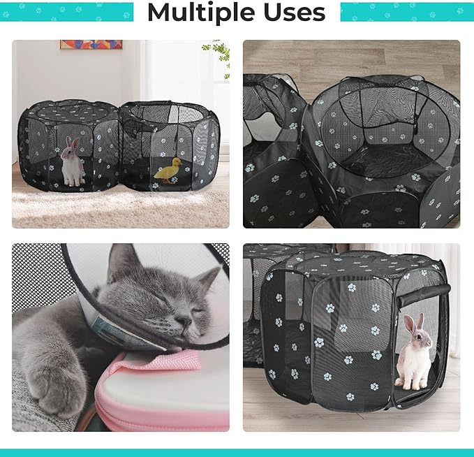 Small Animals Playpen Pop up Small Pet Cage Enclosure Hutch Kennel Tent Chick Run Brooder Box Coop Portable Foldable Outdoor Yard Fence for Kitten Ferret Puppy Guinea Pig Rabbit Hamster Chinchillas