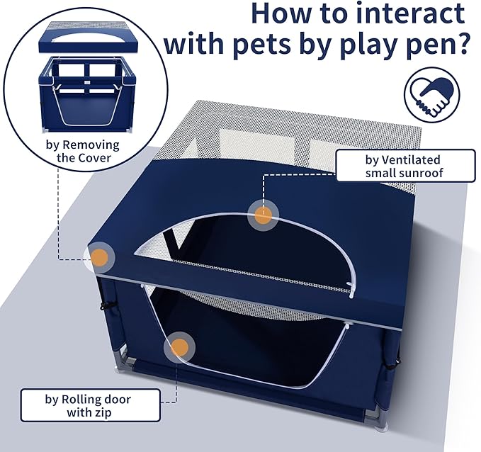 Dog Kitten Playpen with Play Pen Cover for Cat Indoor, 42x42 x25.5 Puppy Playpen for Small Pet with See-Through Topper Proof Enclosed Door Dog Pen, Sturdy Warm Protable Playpen Pen for Cat