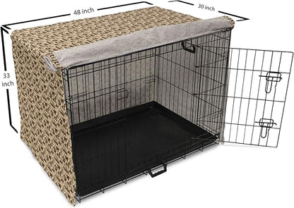 Lunarable Vintage Halloween Dog Crate Cover, Halloween Witch Hat Cauldron Fall Jack o' Lantern Black Cat, Easy to Use Pet Kennel Cover for Medium Large Dogs, 48 Inch, Pale Brown