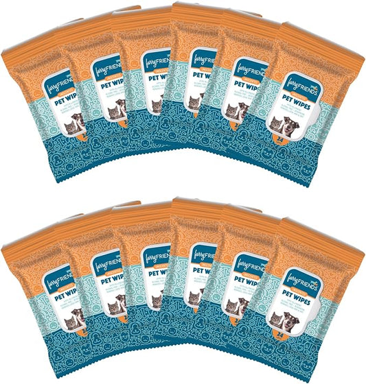 FurryFriends Pet Wipes | Unscented | Hypo-allergenic | Alcohol Free| Deodorizing | Removes Loose Hair & Dirt | Incredibly Clean | 12 Pack