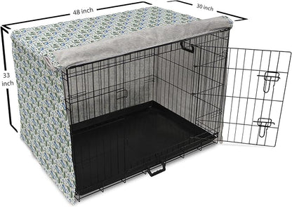Lunarable Jacobean Dog Crate Cover, Herbal Pattern Pastoral Vintage Rustic Wedding Inspired Foliage Springtime, Easy to Use Pet Kennel Cover for Medium Large Dogs, 48 Inch, Blue Green Cream