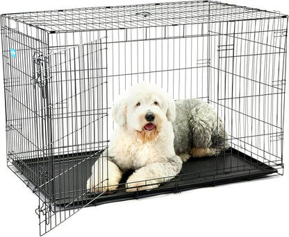 Secure and Compact Double Door Metal Dog Crate, Extra Large with Divider Panel