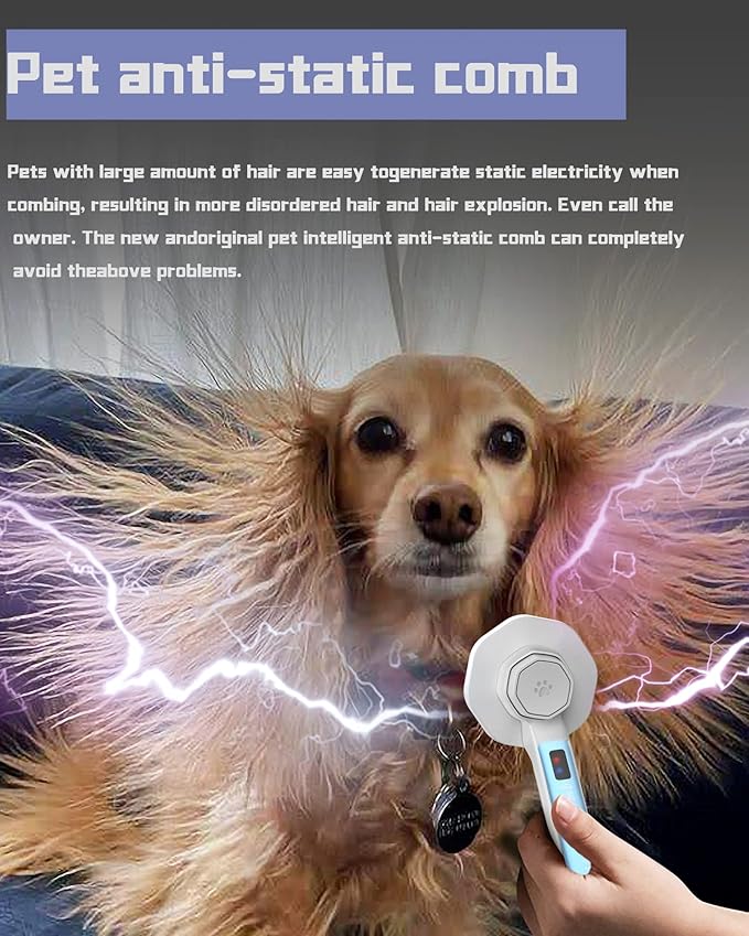 Self-Cleaning Pet Brush for Dog and Cat Long Hair - Static Electricity Eliminator Beauty Product (Blue)