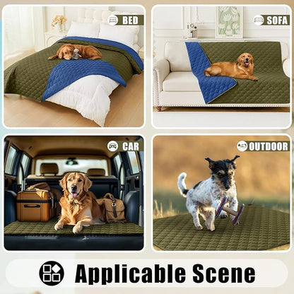 Smiry Waterproof Dog Blanket, Soft Dog Bed Cover Pet Blanket, Reversible Couch Cover for Dogs Washable, Pet Couch Covers for Sofa Furniture Protector for Puppy Cat (68x82 Inch, Green/Navy)