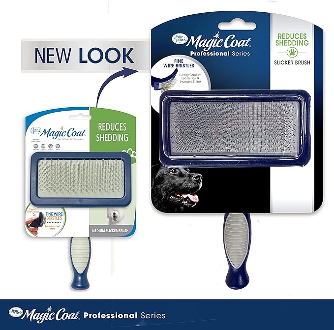 Four Paws Magic Coat Professional Series Grooming Brush for Dogs & Cats, Reduces Shedding, Stimulates Coat's Natural Oils, Ergonomic Design, Ideal for Medium, Long, Curly, and Wiry Coats