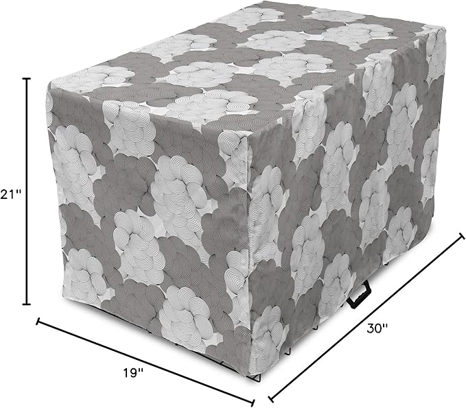 Lunarable Abstract Dog Crate Cover, Seigaiha Inspired Lines Curvy Elements Illustration in Greyscale Tones Print, Easy to Use Pet Kennel Cover for Cats & Medium Dogs, 30 Inch, Pale Taupe Grey
