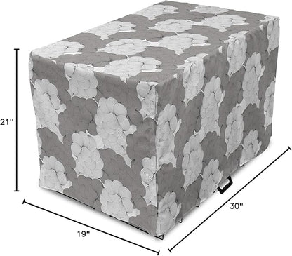 Lunarable Abstract Dog Crate Cover, Seigaiha Inspired Lines Curvy Elements Illustration in Greyscale Tones Print, Easy to Use Pet Kennel Cover for Cats & Medium Dogs, 30 Inch, Pale Taupe Grey