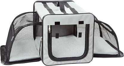 PET LIFE 'Capacious' Dual-Sided Expandable Spacious Wire Folding Collapsible Lightweight Pet Dog Crate Carrier House, Small, Grey