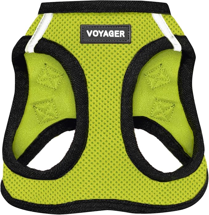 Voyager Step-in Air Dog Harness - All Weather Mesh, Reflective, No Pull Harness for Small, Medium Dogs, Cats - Secure with Hook & Loop Fastener, Buckle, Double D-Rings - Lime Green/Black Trim, XL