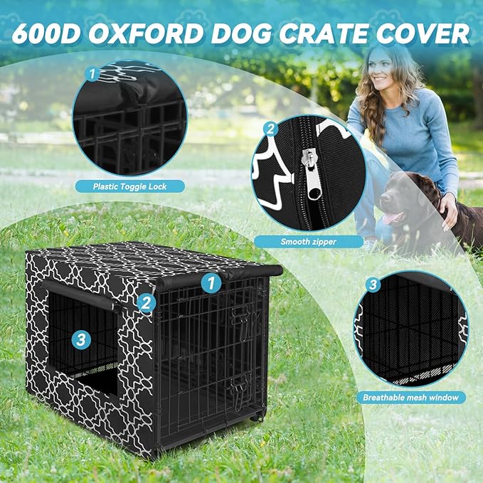 X-ZONE PET 36" Dog Crate Cover for Indoor/Outdoor - Heavy Duty Polyester Pet Kennel Cover Fits for Wire Dog Cage Black Print