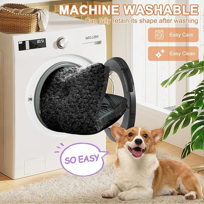 POCBLUE Deluxe Washable Dog Bed for Large Dogs Dog Crate Mat 36 Inch Comfy Fluffy Kennel Pad Anti-Slip for Dogs Up to 70 lbs, 36" x 23", Black
