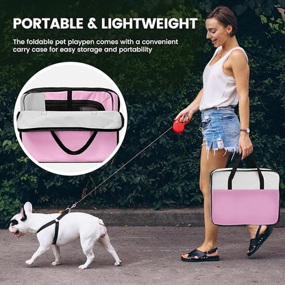 X-ZONE PET Dog Playpen Portable Pet Play Pens for Puppies, Cat, Rabbit, Chicks, Foldable Exercise Play Tent Kennel Crate, Indoor/Outdoor Travel Camping Pink Large