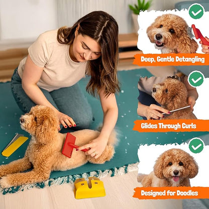 Slicker Brush for Dogs - Doodle Brush - Goldendoodles Labradoodles Bernedoodles - Goldendoodle Must Haves - Poodle Comb and Cases Included - Medium - Red