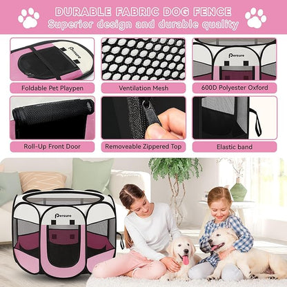 Dog Cat Playpen Indoor/Outdoor, Medium (Pink)