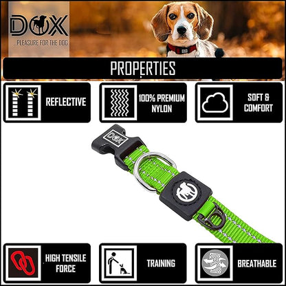 DDOXX Reflective Nylon Dog Collar - Strong and Adjustable Collars Dogs - S (Green)