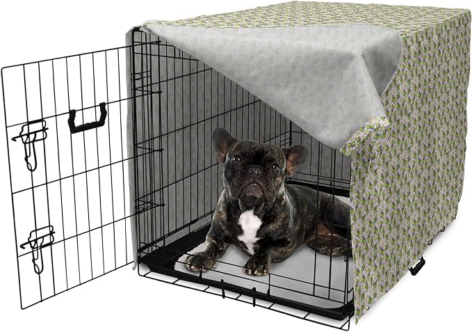 Lunarable Fantasy Dog Crate Cover, Green Dinosaurs Pattern Speech Bubbles Archeology Animal, Easy to Use Pet Kennel Cover for Cats & Medium Dogs, 24 Inch, Lilac Violet Green