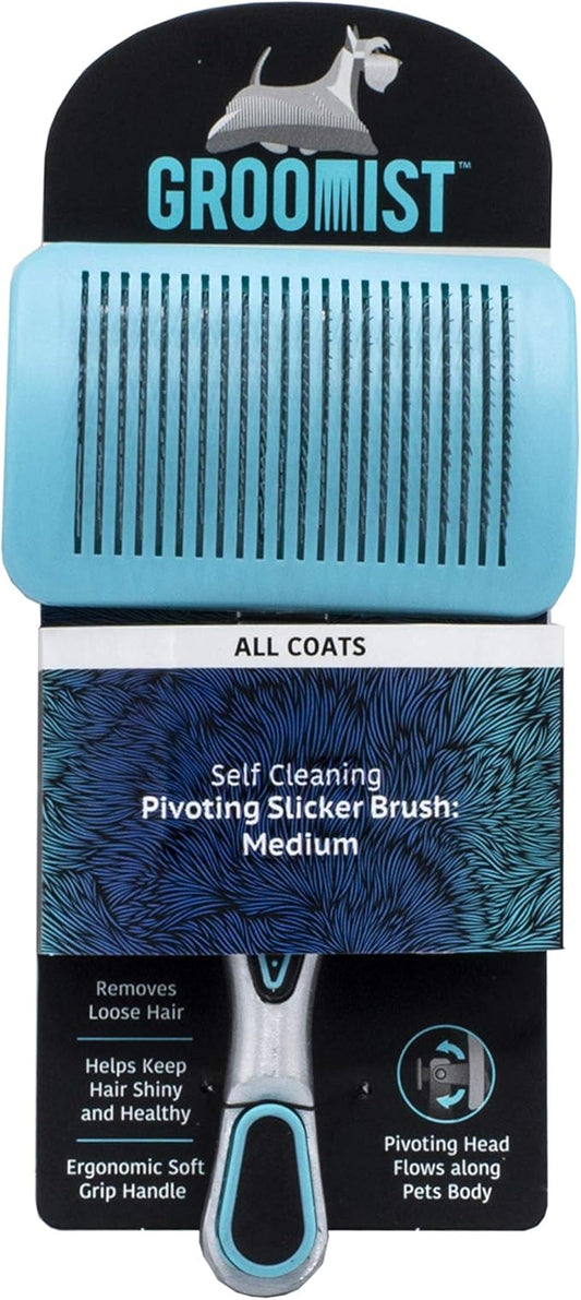Ergonomic Pivoting Slicker Brush for Medium Dogs - Self Cleaning and Shedding Control for Loose Hair and Mats