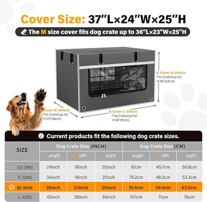 Dog Crate Cover 36 Inch [2025 Upgraded 1680D Fabric] – Heavy-Duty Insulated & Breathable Dog Kennel Cover, 36’’L×23’’W×25’’H Windproof & Light-Blocking, Gray(Cover Only)