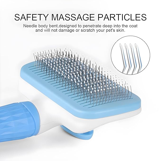 JASLAH 3 Sets with Comb, Pet Grooming Bath Brush Soft Silicone Bristle for Long Short Haired Dogs and Cats Shower, Bath Brush Soothing Massage Rubber Comb with Adjustable Ring Handle, Blue
