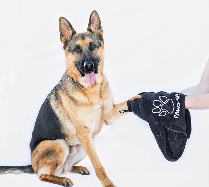 XL Paw Cleaning Towel for Dogs removes mud Dirt Grass Sand allergens Machine Washable Microfiber Also Great for a Quick Dry Puppy Bath Towel with Two Hand Pockets. 34” X 10” XL (Black)