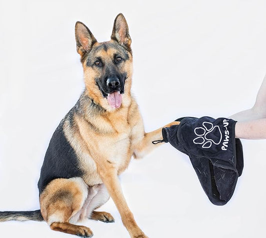 XL Paw Cleaning Towel for Dogs removes mud Dirt Grass Sand allergens Machine Washable Microfiber Also Great for a Quick Dry Puppy Bath Towel with Two Hand Pockets. 34” X 10” XL (Black)