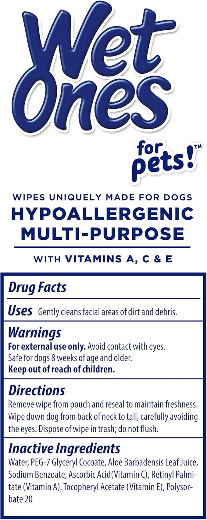 Wet Ones for Pets Hypoallergenic Multi-Purpose Dog Wipes with Vitamins A, C & E | Fragrance-Free Hypoallergenic Dog Wipes for All Dogs Wipes with Wet Lock Seal | 30 Count Pouch Dog Wipes