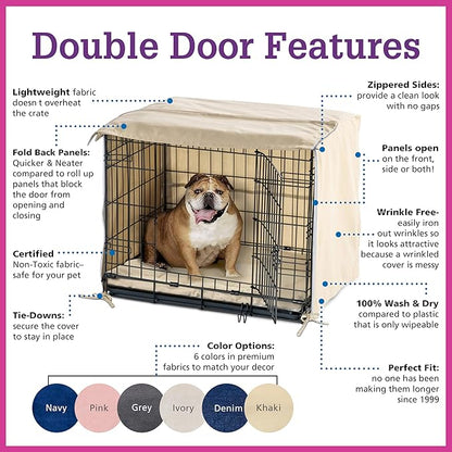 Pet Dreams Dog Crate Cover - Breathable Fabric Kennel Topper for Double-Door Crates, Fits iCrate Dog Cages 18, 24, 30, 36, 42, 48 Inches (Grey, Small, 24")