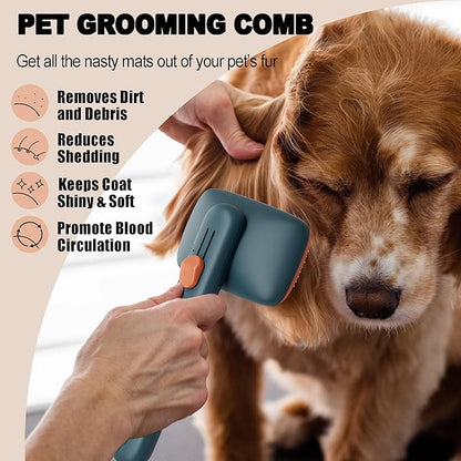 Deshedding Brush for Dogs and Cats - Adjustable 2-Level Bristles, Skin-friendly Design With Release Button for Long and Short Hair