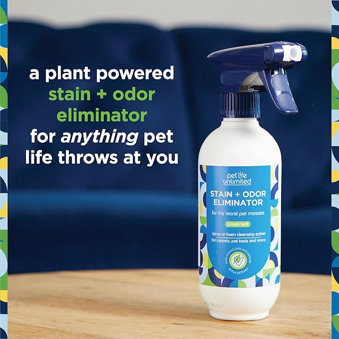 Pet Life Unlimited Foaming Stain + Odor Eliminator Spray Cleaner - Plant-Based Stain Removal - Two-Way Spray Applicator - Natural Juniper Leaf Scent - Made in the USA - 16 Ounce (Pack of 3)