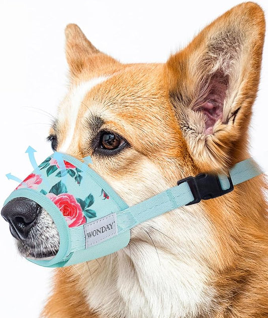 Dog Muzzle for Small Medium Large Dogs, Dog Muzzles for Biting Barking and Chewing Puppy Muzzle Nylon Soft Mesh Breathable Adjustable Loop Muzzle Anti-Dropping (Blue, L)