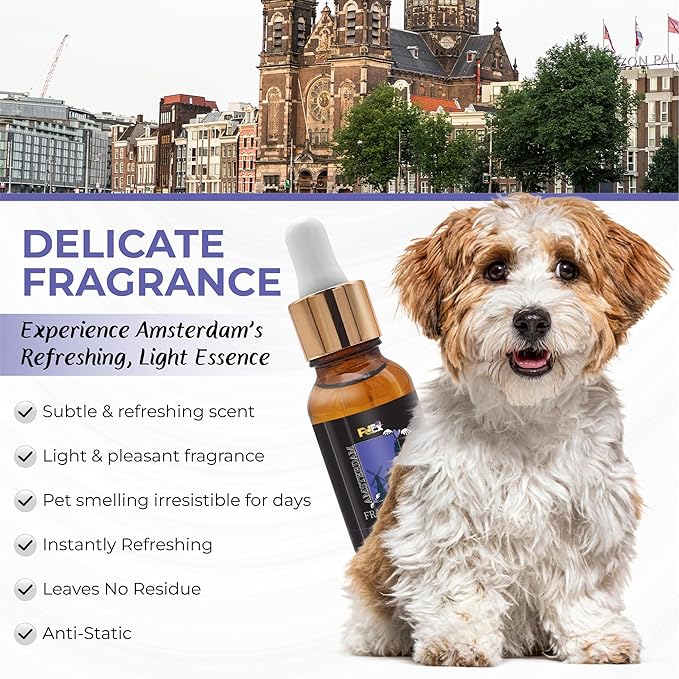 Petex Premium Pet Fragrance Oil | Ultra Premium Natural Pet Care with Dead Sea Minerals | Dog Perfume Fragrance Oil Long Lasting Scent | Natural Pet Cologne - Suitable for Dogs and Cats (Amsterdam)
