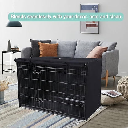HiCaptain Polyester Dog Crate Cover - Heavy Duty Windproof Pet Kennel Cover for Wire Crate Indoor Outdoor Protection 48in XL (Black)